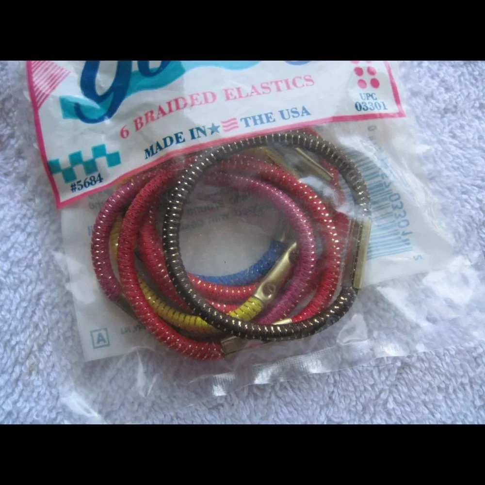 6 Goody 1990 U.S.A. Tinsel Woven With Metal Elastic Hair Bands Old Formula Mylar